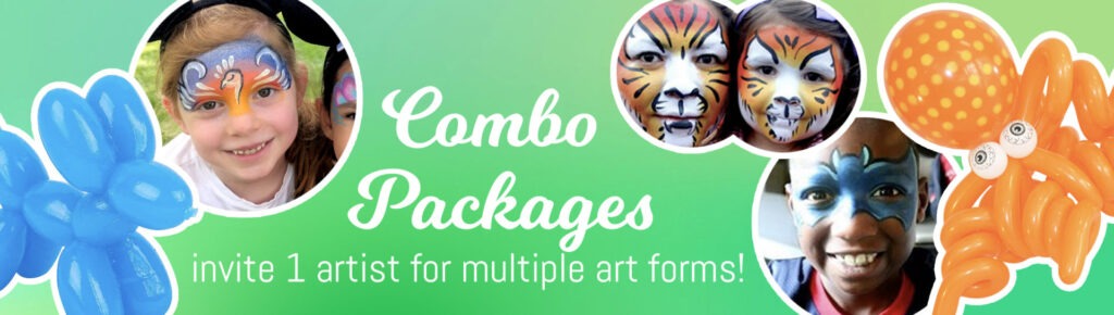 combo packages with face painting and balloon twisting in CT MA RI NH